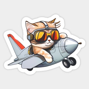 Cute Pilot Kitten Flying Sticker